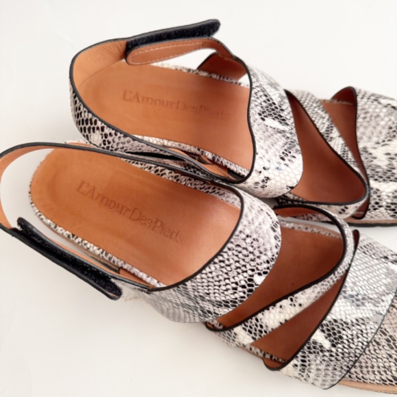 L'Amour Des Pieds Quesnel Snakeskin Print Leather Heels Sandals Size 9.5 - Picture 2 of 7
